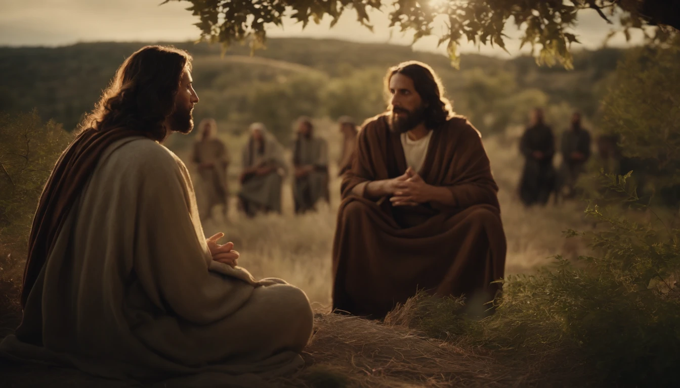 Jesus talking to some disciples under a tree