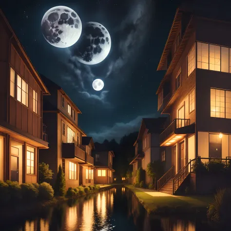 Automatic For The People album art surrounded by the moon over a lake at night