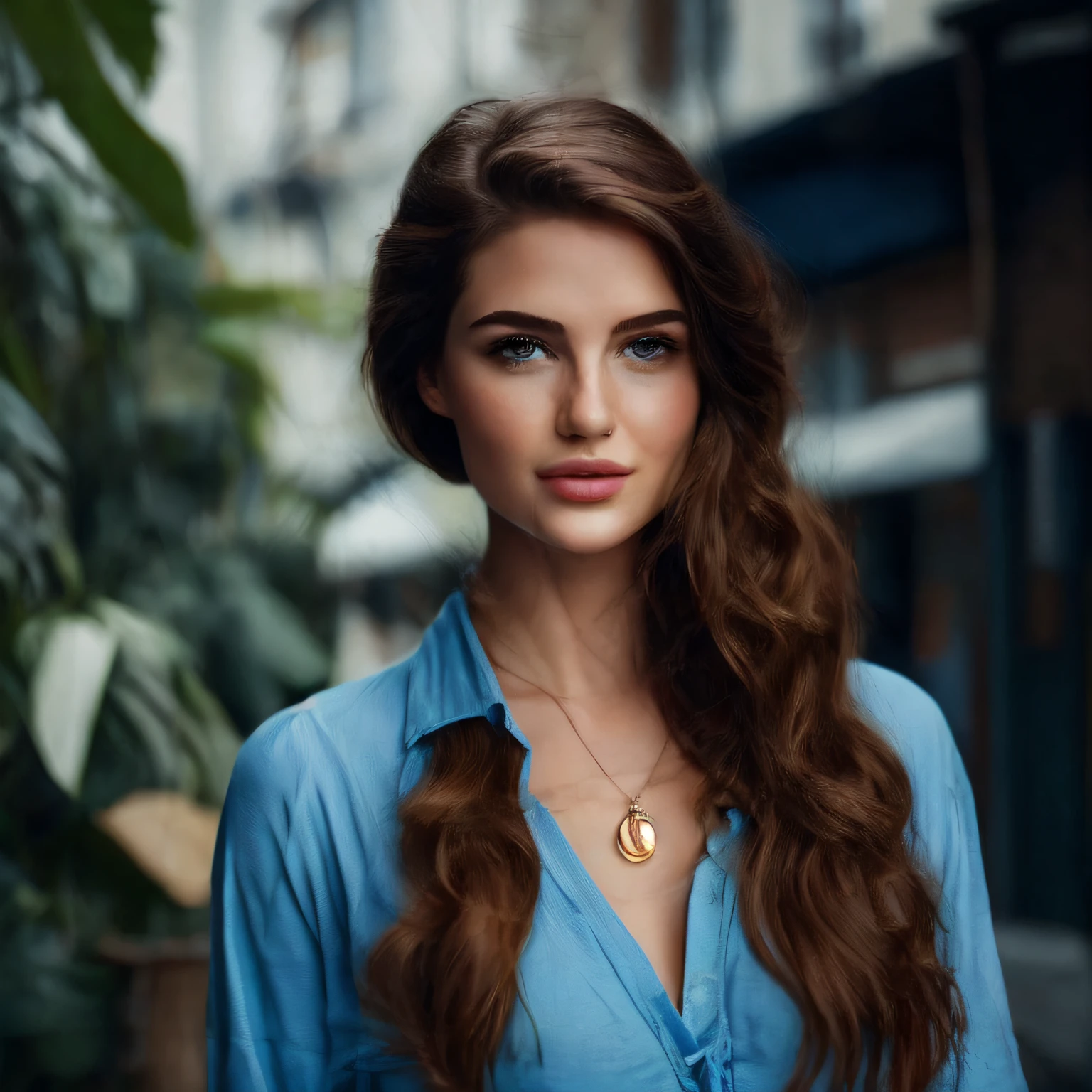 Close-up of a long-haired woman wearing a blue shirt, femme magnifique, seductive woman, photo of a beautiful woman, Jolie femme aux cheveux bruns, beautiful female model, very beautiful woman, seductive girl, Portrait 50mm, high quality portrait, belle jeune femme, magnifique belle femme, 7 0 mm portrait, Femme magnifique, portrait of a beautiful model, femme brune