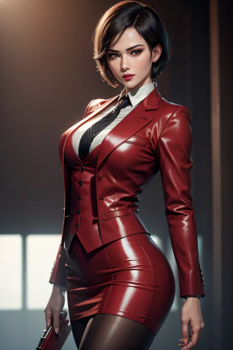 (absurdres, highres, ultra detailed), masterpiece, ada wong (resident evil), ((solo)), short hair, 1girl, skirt suit, business s...