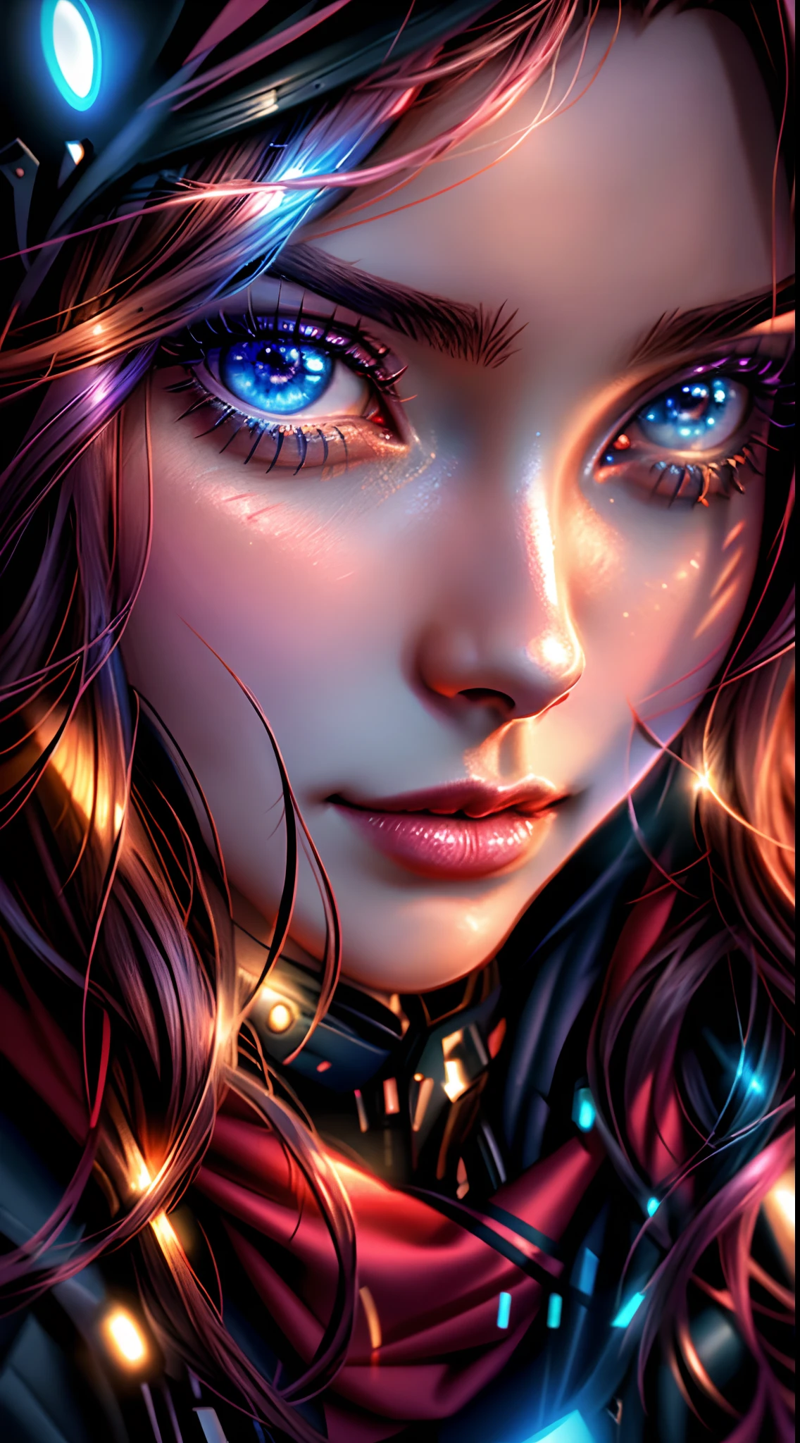 Um closeup de uma mulher com olhos azuis e um lenço vermelho, bela arte digital, 8k arte detalhada de alta qualidade, retrato impressionante do rosto do anime, Arte digital detalhada em 4k, Arte digital altamente detalhada em 4k, rosto bonito detalhado, Arte digital realista em 4K, Arte digital realista em 4K, Grande arte digital com detalhes, lindo arte digital, ilustração digital deslumbrante