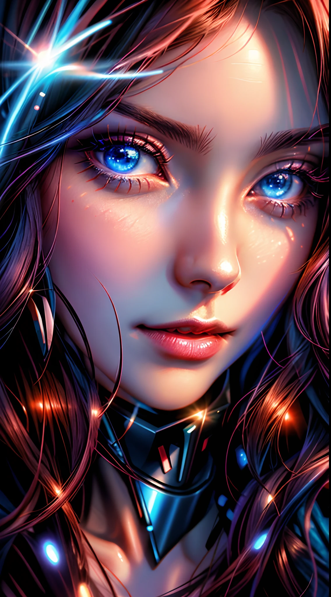 Um closeup de uma mulher com olhos azuis e um lenço vermelho, bela arte digital, 8k arte detalhada de alta qualidade, retrato impressionante do rosto do anime, Arte digital detalhada em 4k, Arte digital altamente detalhada em 4k, rosto bonito detalhado, Arte digital realista em 4K, Arte digital realista em 4K, Grande arte digital com detalhes, lindo arte digital, ilustração digital deslumbrante