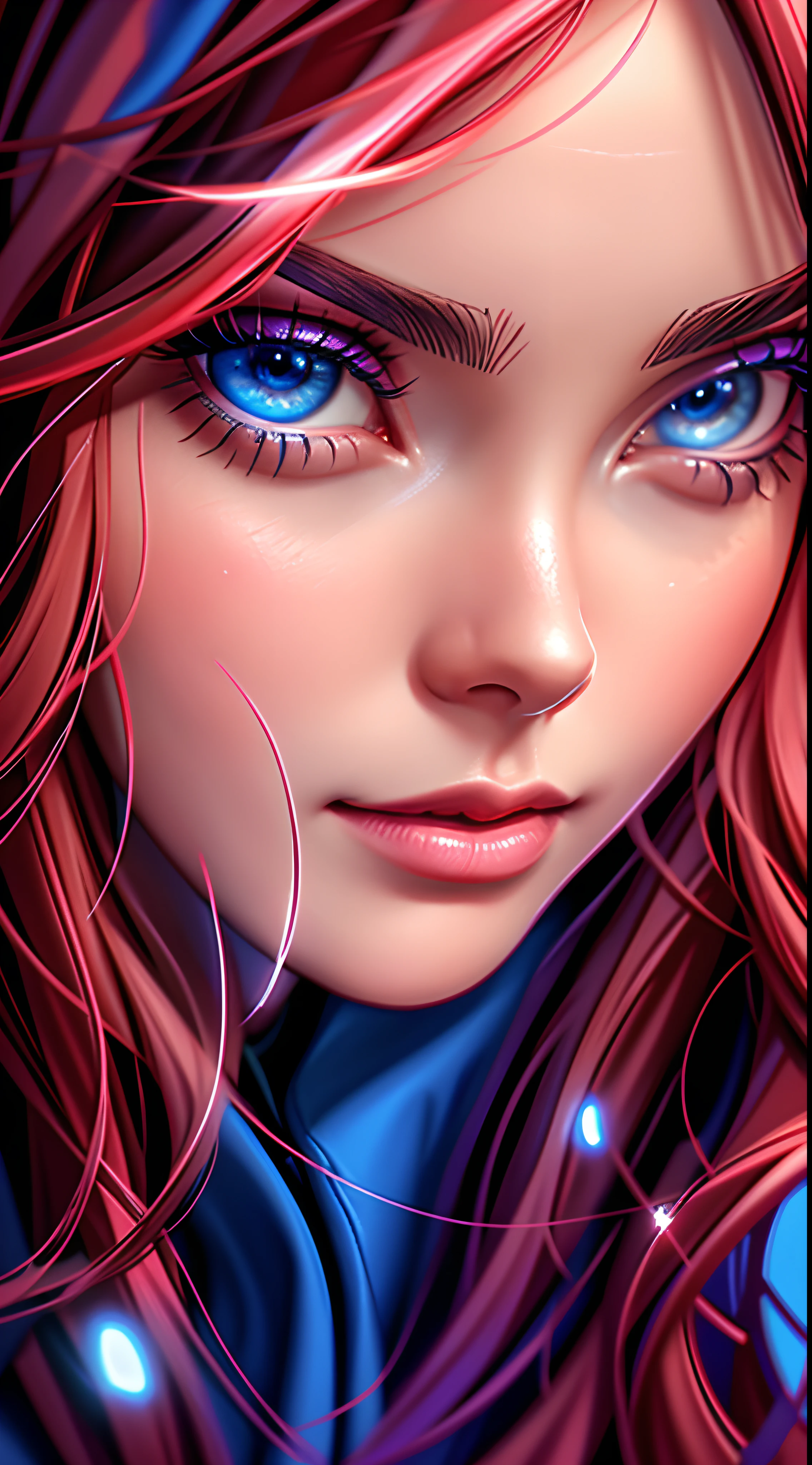 A closeup of a woman with blue eyes and a red scarf, beautiful digital art, 8k detailed art of high quality, stunning anime face portrait, detailed digital art in 4k, highly detailed digital art in 4k, detailed beautiful face, digital art 4k realistic, digital art 4k realistic, great digital art with details, cute digital art, stunning digital illustration