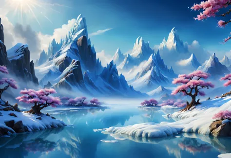 Space Magic Week， Magic concept art highlights，Ancient Chinese landscapes，snow mountains，snowy peak，mountain ranges，Winters，snow...