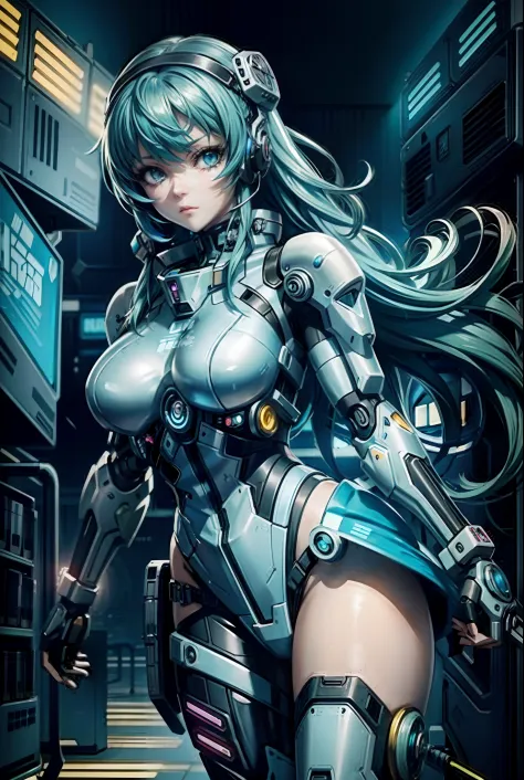 anime girl with futuristic headset and futuristic set, blue hair, digital cyberpunk anime art, cyberpunk anime girl mecha, digital cyberpunk - anime art, perfect anime cyborg woman, beautiful girl cyborg, cyborg girl, female cyberpunk anime girl, cyberpunk...