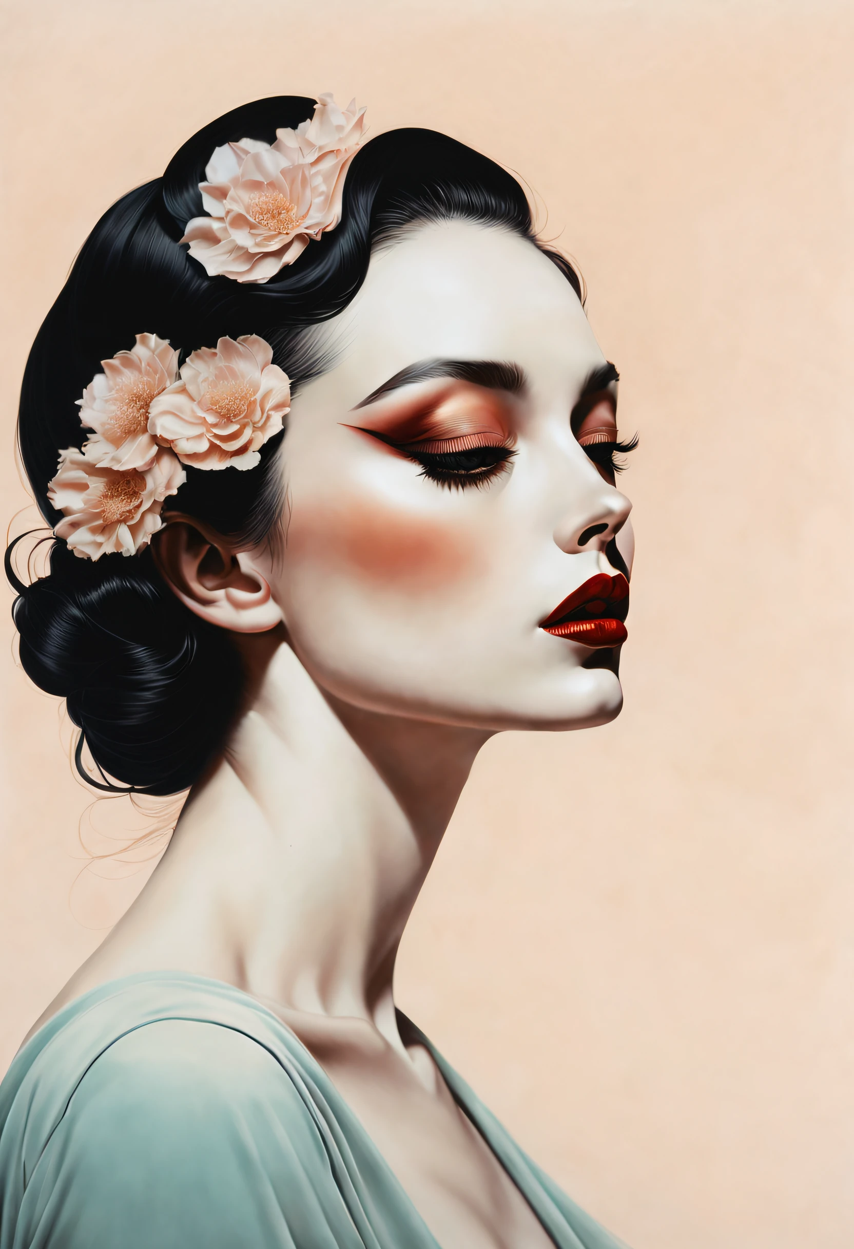 chiaroscuro technique on sensual illustration of an elegant woman, vintage beauty, eerie, matte painting, by Hannah Dale, by Harumi Hironaka, extremely soft colors, vibrant, highly detailed, digital artwork, high contrast, dramatic, refined, tonal,