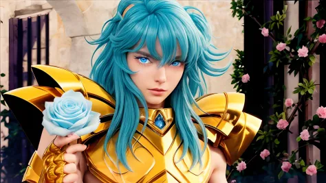 Cinematic stunningly detailed and ultra-realistic od Afrodite os pisces of Saint Seiya. Close up. He is wearing pretty realistic golden armor. Bright golden armor. Detailed gold armor. Octane is the perfect tool to capture the softest details of this 16k p...
