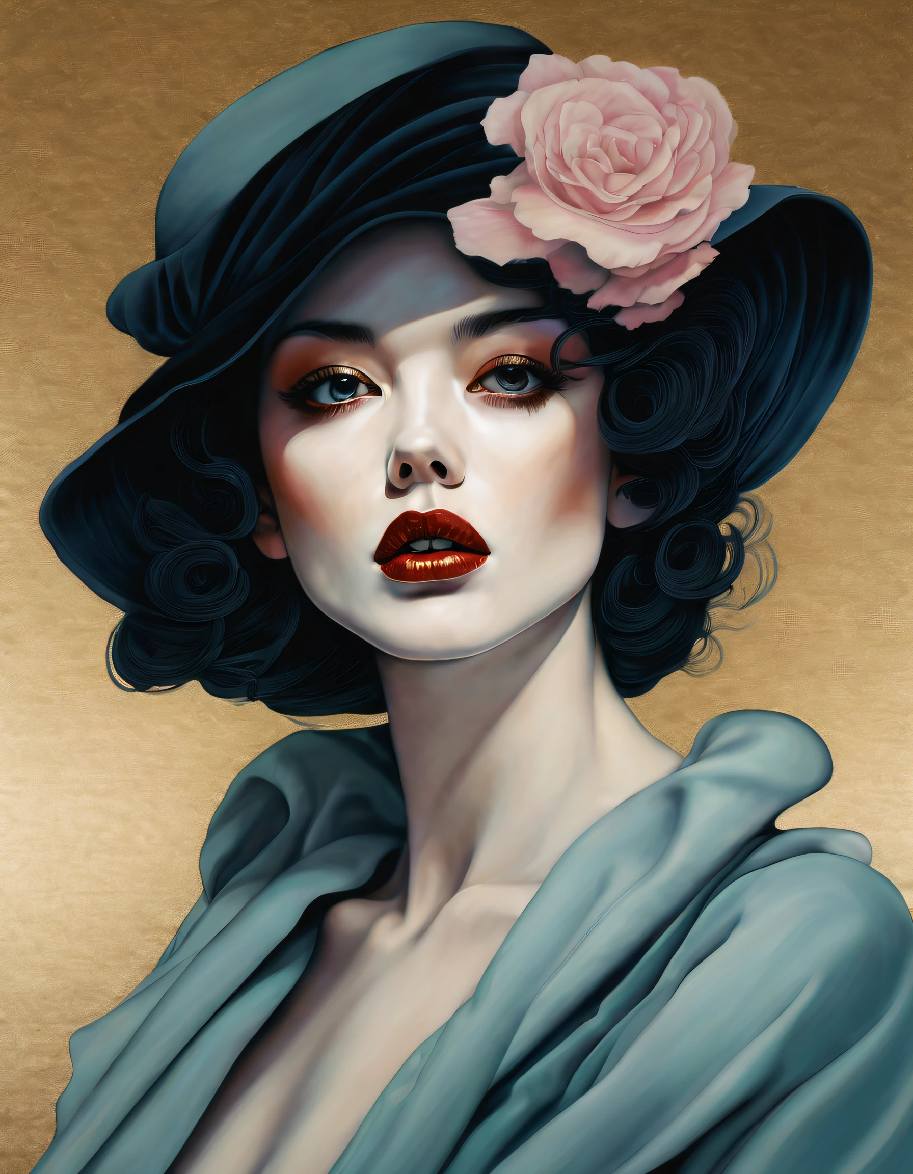 technique du clair-obscur sur l&#39;illustration sensuelle d&#39;une femme de haute couture, ancien ,soyeux et étrange, Peinture mate, par Hannah Dale, par Harumi Hironaka, couleurs extrêmement douces, vibrant, pastel, très détaillé, oeuvre numérique, Contraste élevé, Spectaculaire, raffiné, tonal, Nombre d&#39;or