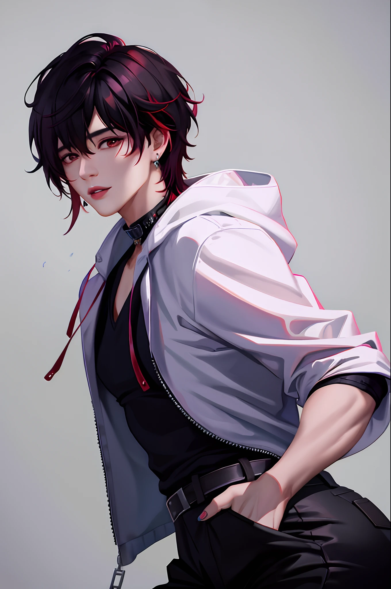 Anime guy with black hair and red tie posing for a picture - SeaArt AI