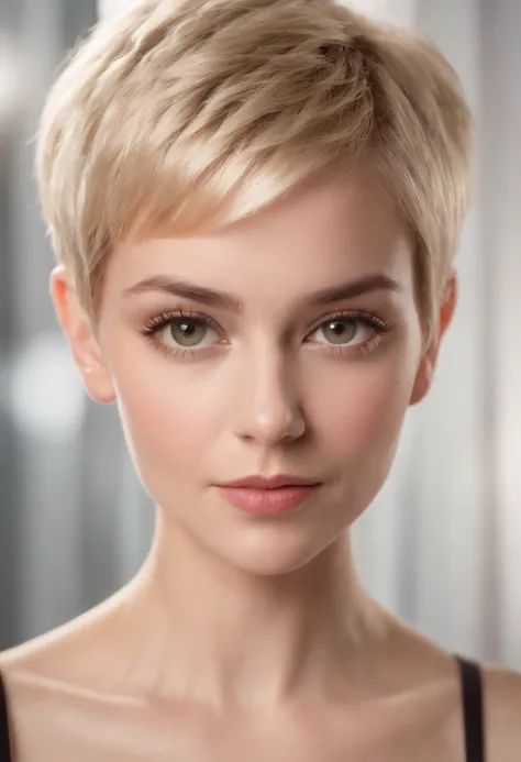 A close up of a woman with a short blond haircut - SeaArt AI