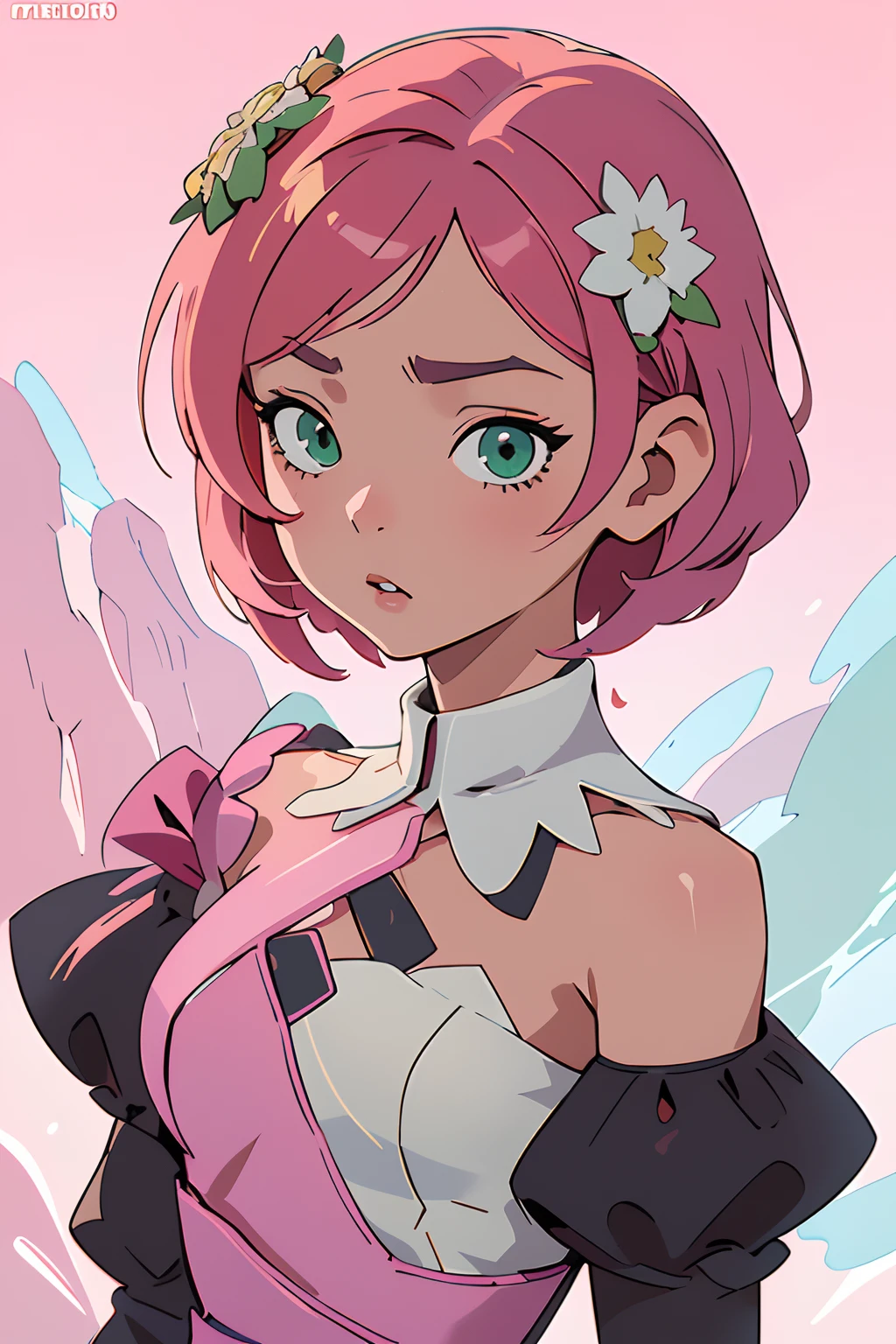 (master part, best qualityer) Alisa pretty face, detailed green eyes , elegant and detailed clothes , puffy lips ,Short Pink Hair Flower Accessories, (best details) ( best qualityer) Amazing, dramatic scenery, tekken , Digital anime illustration, 4K anime-style, 由杨J, anime digital art detalhada, anime style digital art, a beautiful artwork illustration, Digital anime illustration, anime digital art, 8k detailed art of high quality
