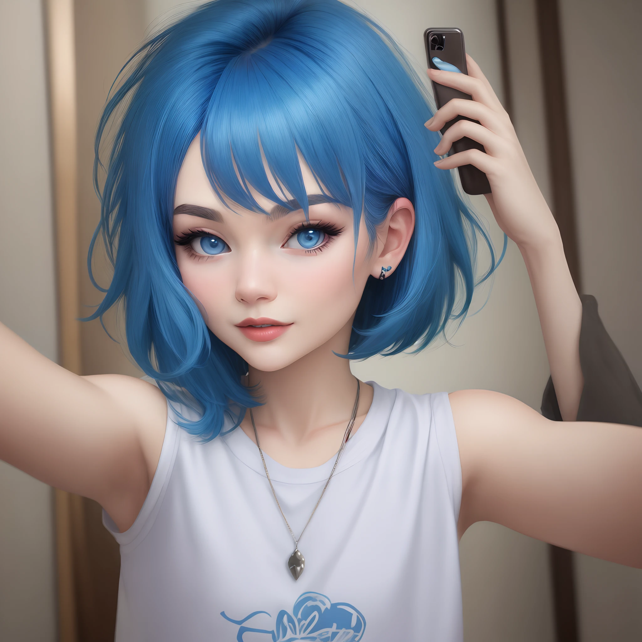 Blue Hair Bob Selfie - SeaArt AI