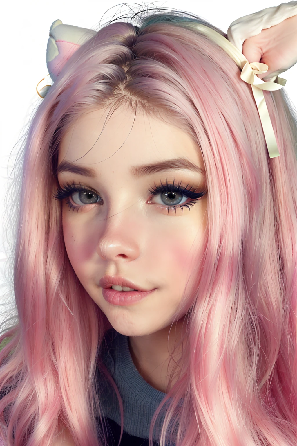 A close up of a girl with pink hair and a cat ears - SeaArt AI