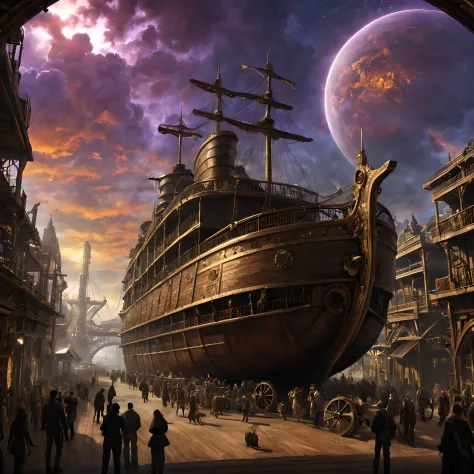 Composition: Create an enchanting and visually captivating scene set in an elaborate steampunk world. The central focus of the i...