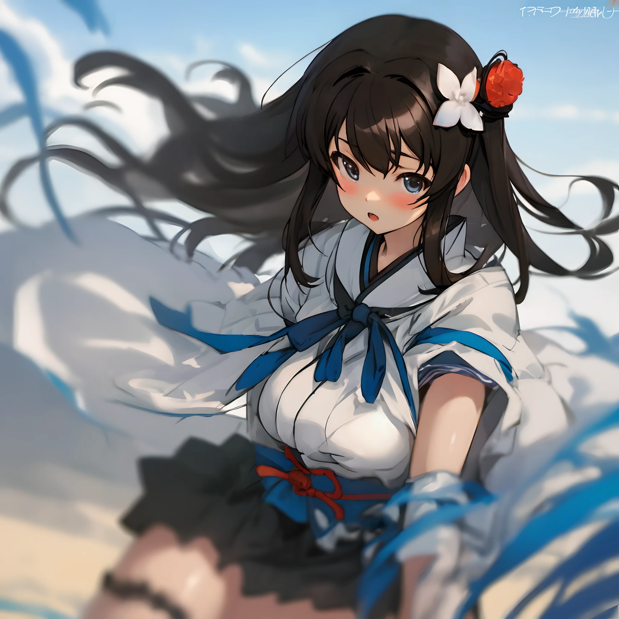 Anime girl with long hair and a white shirt and blue skirt - SeaArt AI