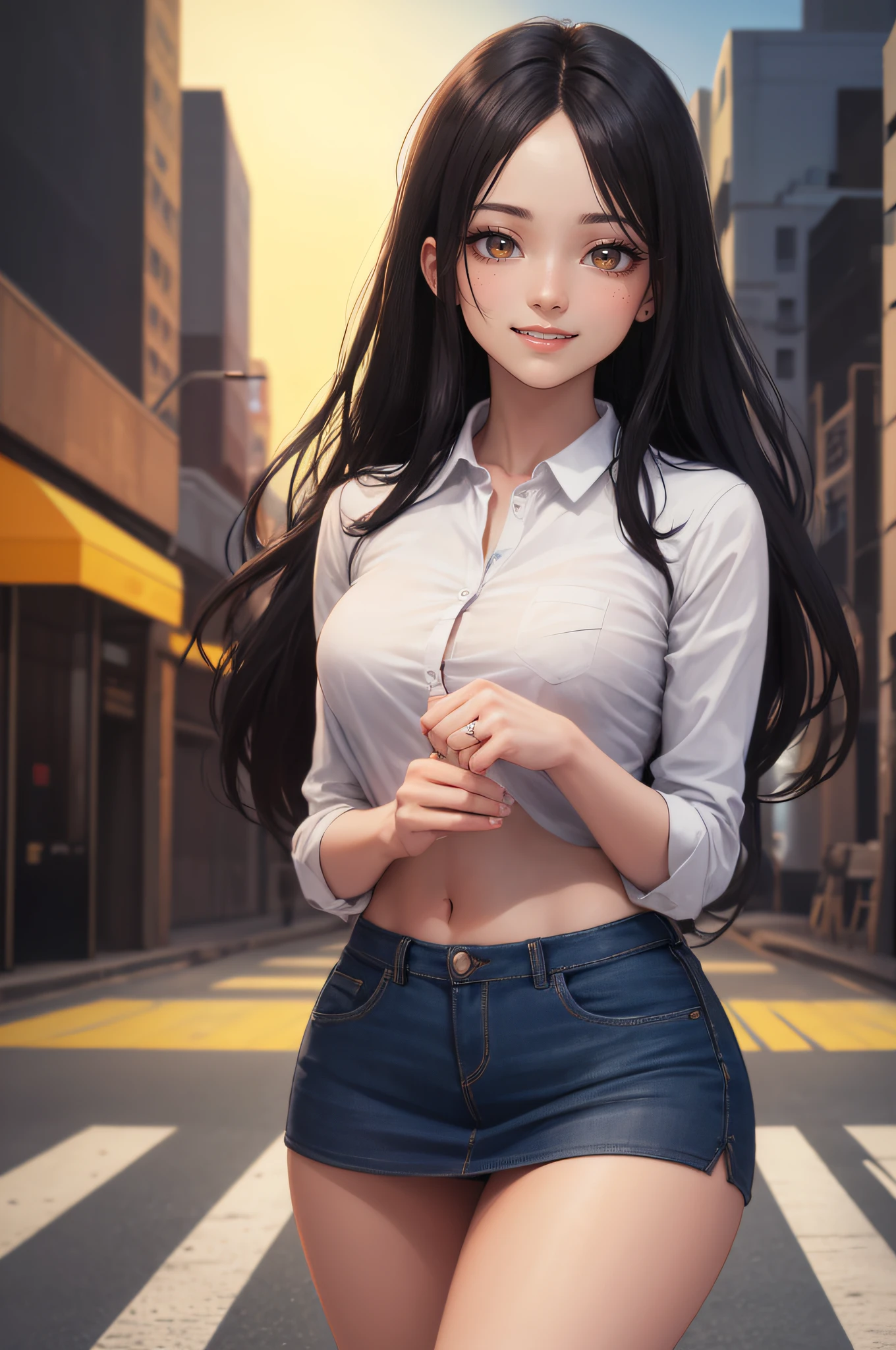((Currently, a cute and beautiful woman is changing her underwear)), ((22-year-old beauty)), ((embarrassed smile)), ((luscious long hair)), ((miniskirt)), (( Gradient Eyes)), ((Background is a city night view)), Attractive Makeup, Scenery, NFSW, UHD, Retina, Masterpiece, Accurate, Anatomical, Scientifically Correct, Textured Skin, Super Detail, High Detailed, High Quality, Award Winning, Top Quality, High Definition, 1080P, HD, 4K, 8k, 16k