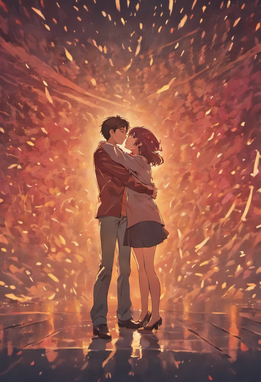 A couple hugging in front of a fire with sparks - SeaArt AI