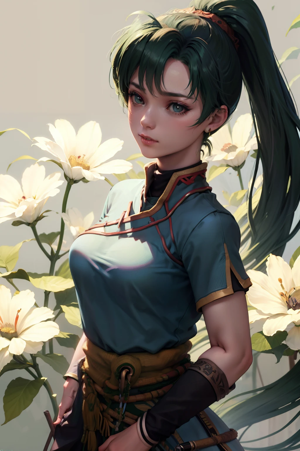 (Lyn from FE) (Wearing Lyn Clothes) (High definition) (high quality) (extremely detailed) (flowers background)