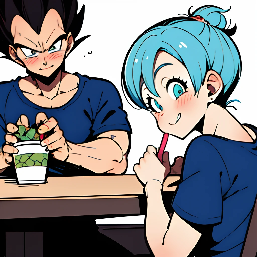 Dragon ball goku and gohan eating a bowl of food - SeaArt AI