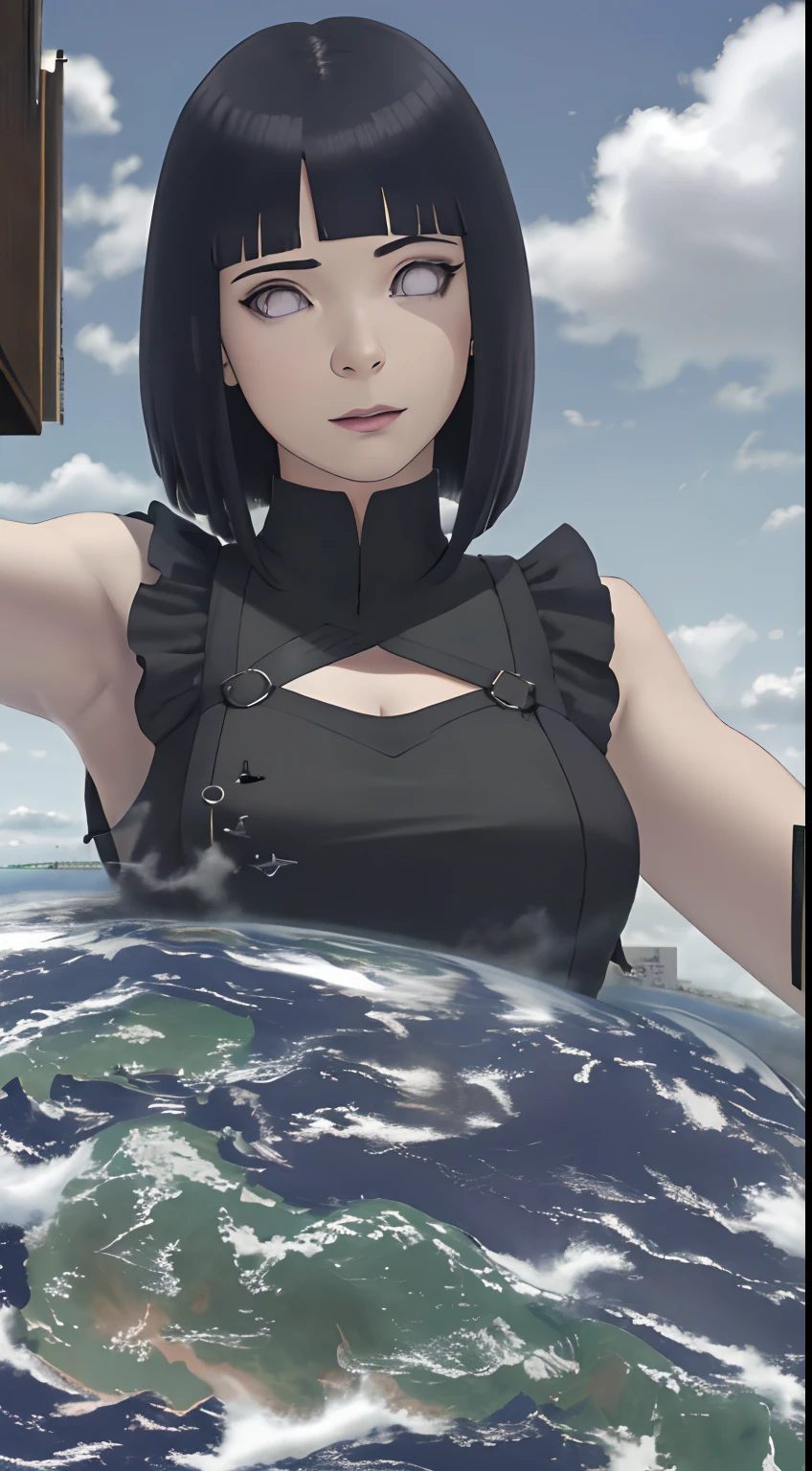 Anime girl with black hair and black dress holding a globe - SeaArt AI