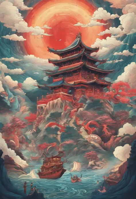 Chinese mythology，Mountain and Sea Sutra，cow head，（（（One-legged））），（（Spit fire in the mouth）），moor，tmasterpiece，Best picture quality，super-fine，Super magical，ultra - detailed，8K分辨率，OC renderer，dynamic viewing angle