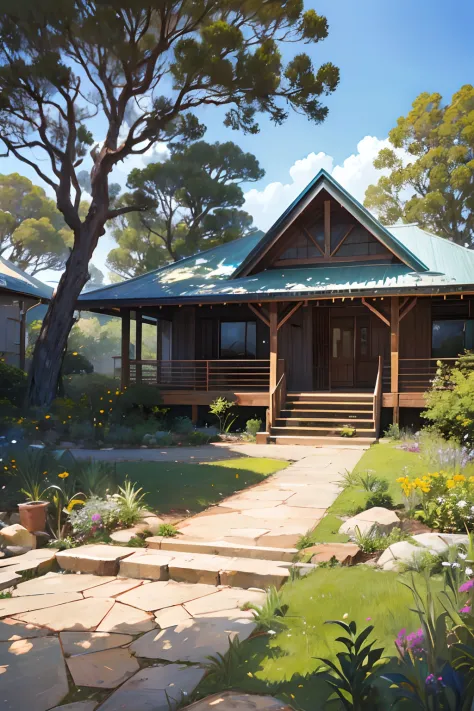 ((masterpiece, best quality, cinematic, photorealistic, ultra-detailed)), Inspired by the rustic charm of "Eucalyptus Haven," en...