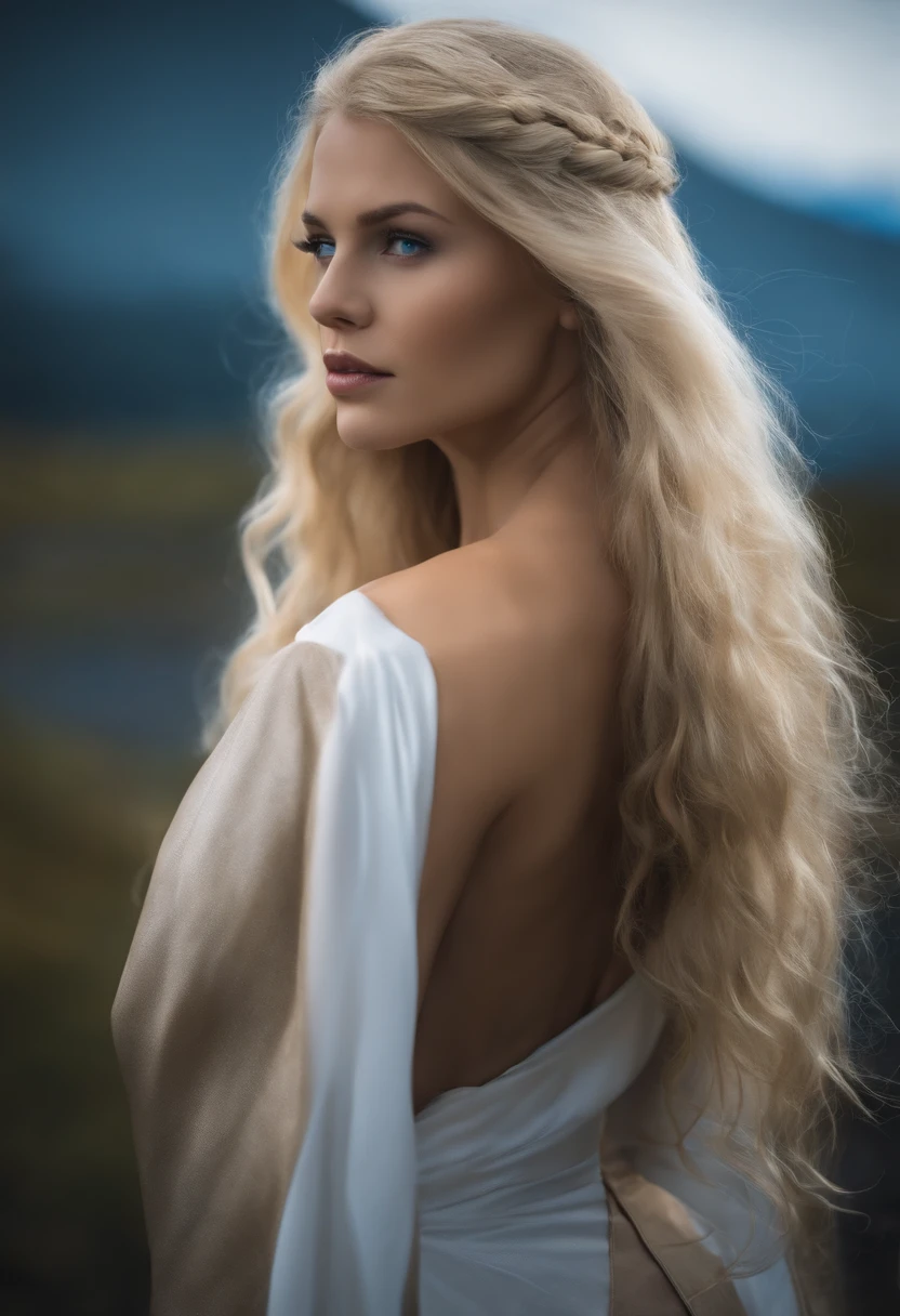 A woman with long blonde hair and a white dress - SeaArt AI