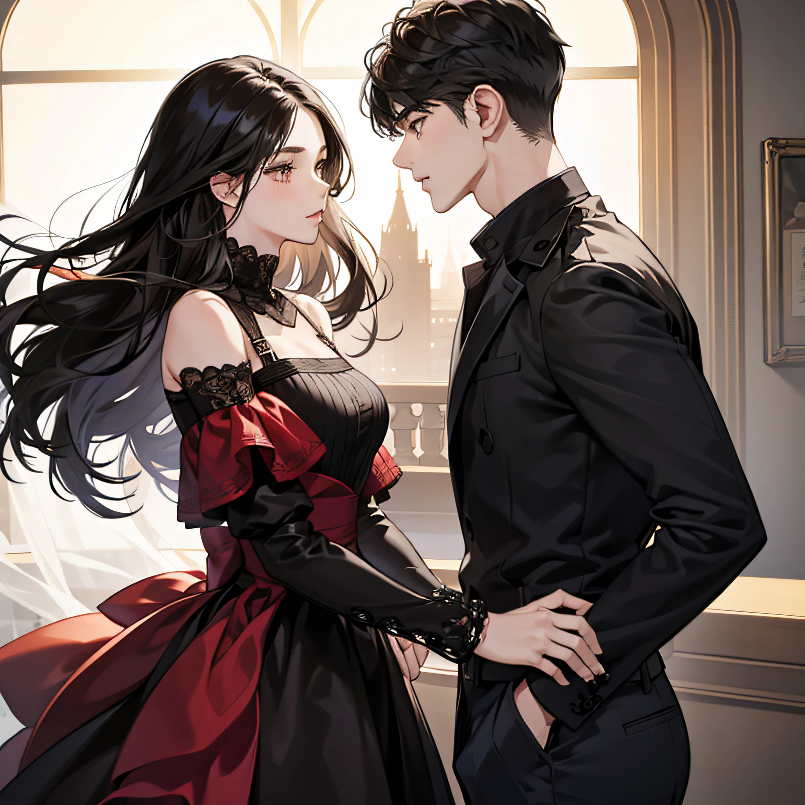 Anime couple in formal dress standing next to each other - SeaArt AI