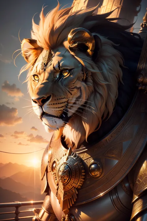 Lions have wings made of metal.., (Cyborg lion:1.1), ([tail|Wire Details]:1.3),Pyramids, (intricate detailed), HDR, (intricate detailed, hyperdetailed:1.2),