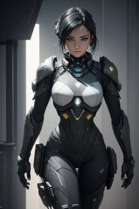 ((Best Quality)), ((Masterpiece)), (Detailed:1.4), ..3d, Image of a beautiful cyberpunk woman in all black armor,HDR (High Dynam...