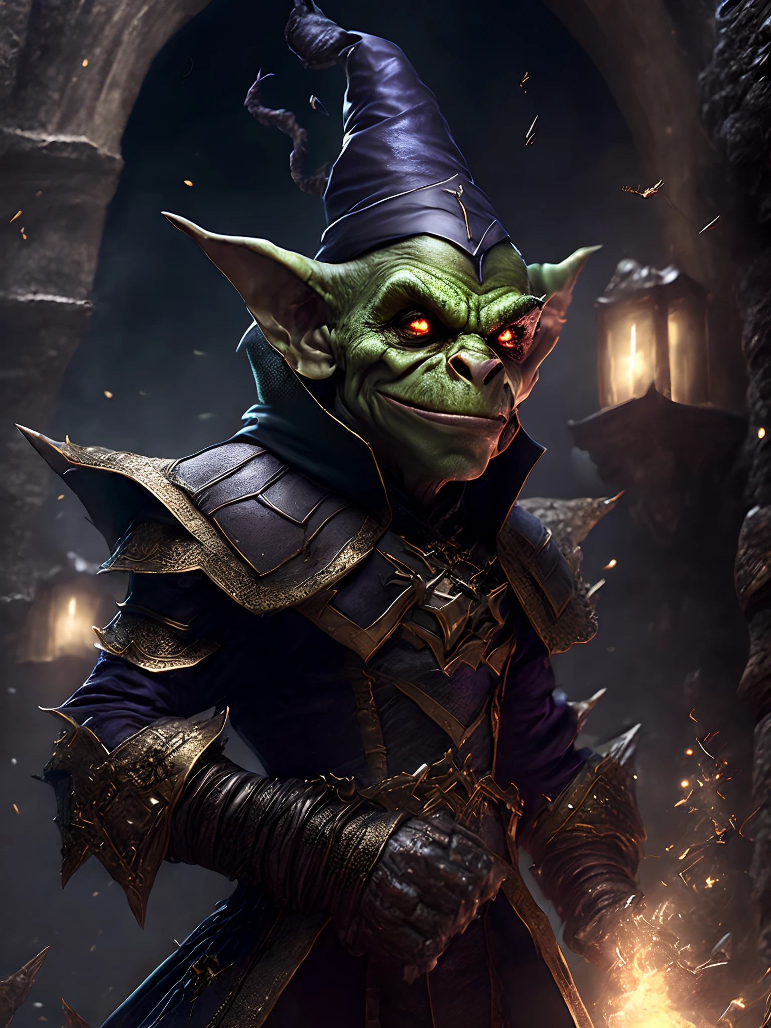 Close-up ( Scary Goblin Wearing A Witch Costume From Marvel In Goth 