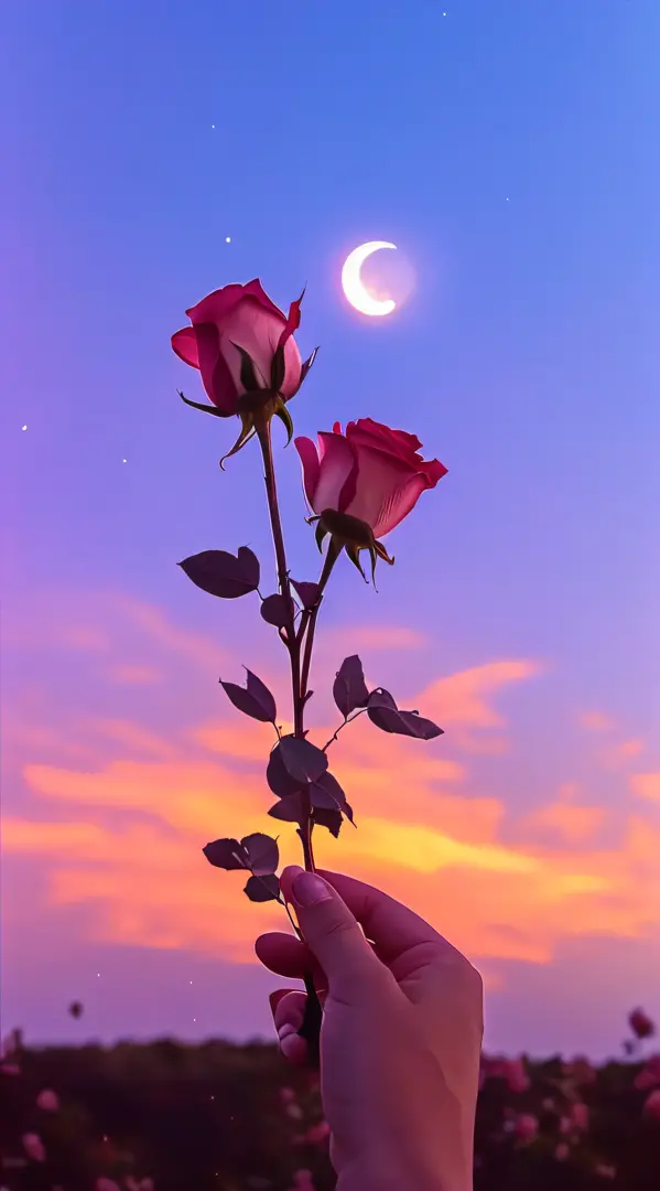 Pastel sky moon & a soft rose  mobile wallpaper [720x1280] : r