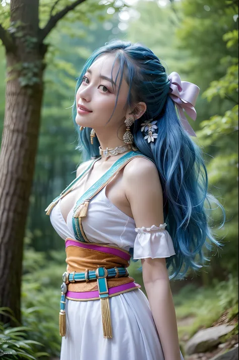 (masutepiece:1.3),(best quality:1.3),{{high resolution}} ,{{an extremely beautiful and delicate}}, blue hair bow, bracelet, chok...