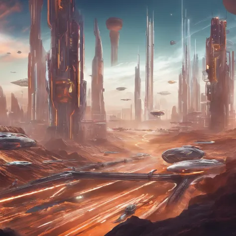 Futuristic sci-fi wasteland style city，Future wars are wasted，flame of war，karo，Wasteland，sci-fy