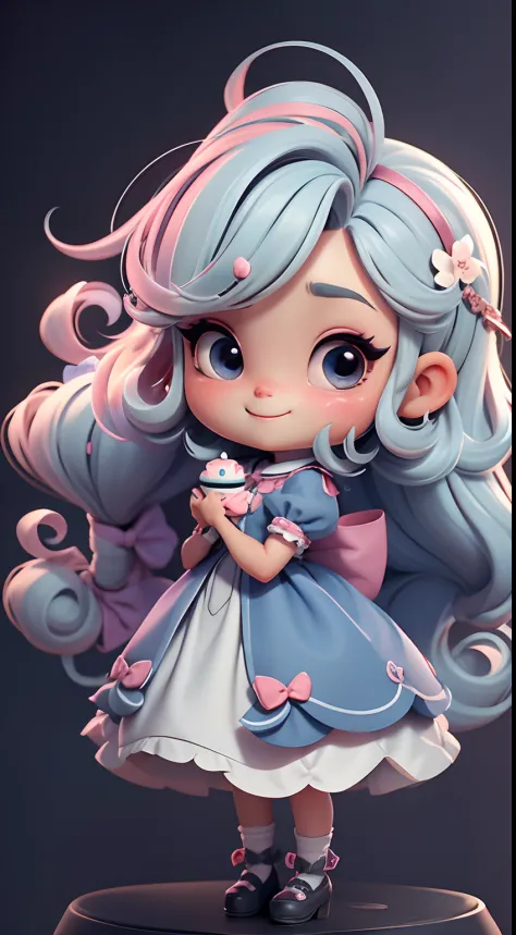 Create an 8K version of the character Loli Alice.

Boneca Chibi Alice: Deve ficar charmoso e bonito, Keep the iconic elements of the original character. Alice Chibi must have a round face with large dimensions, olhos claros, long eyelashes and rosy cheeks....