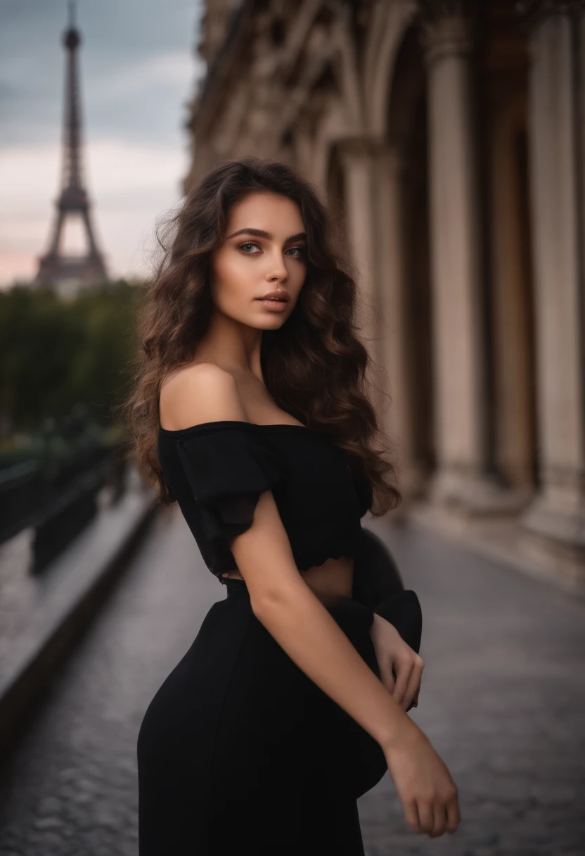 Portrait of stylish and pregnant woman with natural makeup wearing black  dress and touching belly while sitting on grey background, new beginnings  and Stock Photo - Alamy