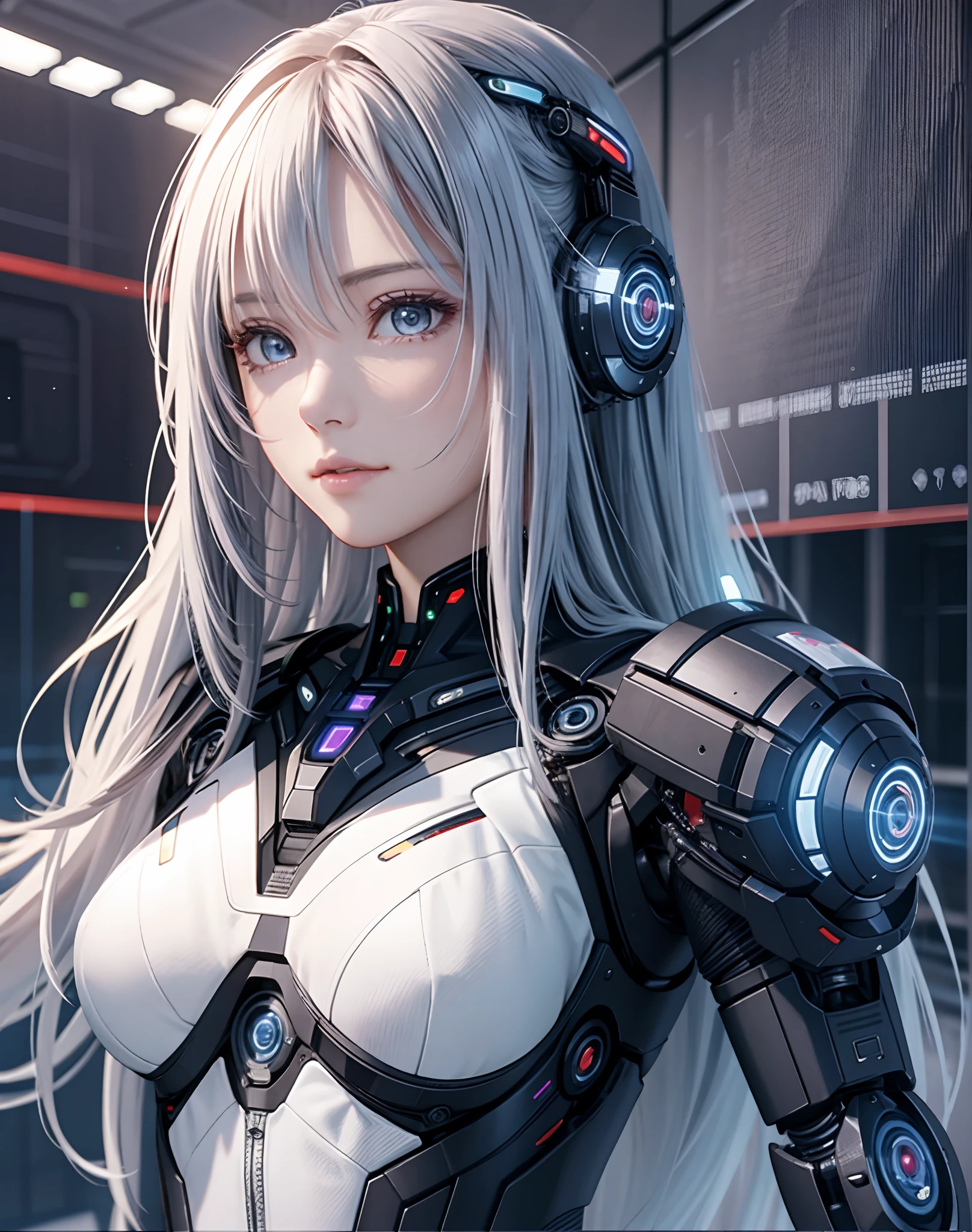 Beautiful futuristic cybernetic girl with hair with strands of neural network, A futuristic, nffsw, Super Detail, Best Quality, 8K