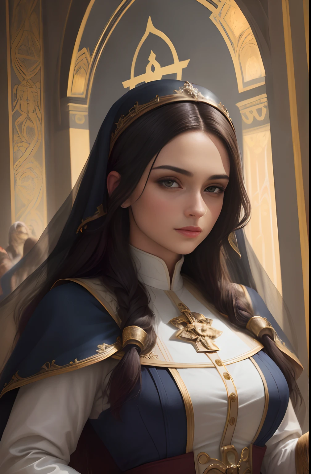 (Christian icon) (pintura renacentista extremamente detalhada), master part, best quality, ultra-detalhado, Altas, best ilumination, floating, Dynamic angle, (A widow),(2 figuras), (dramatic lighting), (esquema de cores rico), (detalhes de fundo ornamentados), (Faithful representation in portrait form), (Tema religioso), (Period-accurate clothing and objects), (pele e cabelo lindamente texturizados).