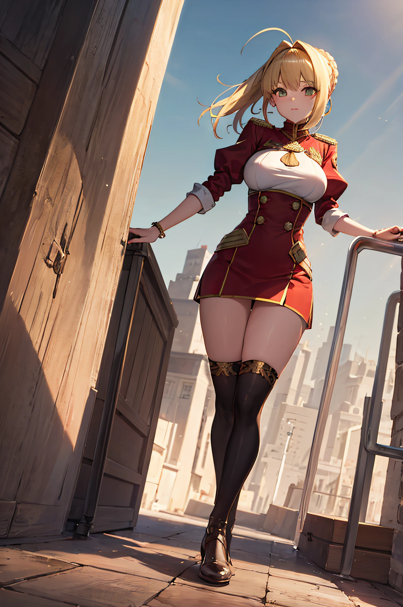 nero claudius, fate, peitos enormes, coxa grande, (pele brilahnte suado: 1.4 ), absurdo, roupa de academia, olho para o espectador, qualidade superior, altamente detalhado, pose sexy, muito detalhado, milf, olhos brilhantes, obra prima, dynamic  lighting, fundo coliseu, alta resolução, foco nitido, profundidade de campo, 1 garota,