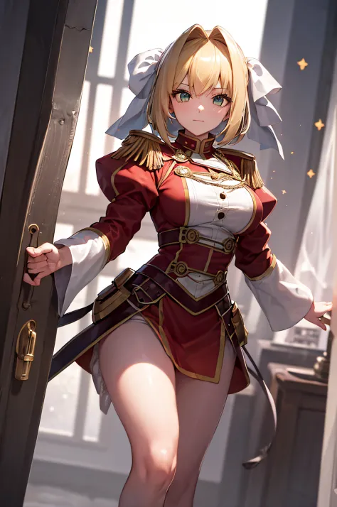 nero claudius, fate, peitos enormes, coxa grande, (pele brilahnte suado: 1.4 ), absurdo, roupa de taimanin, olho para o espectad...