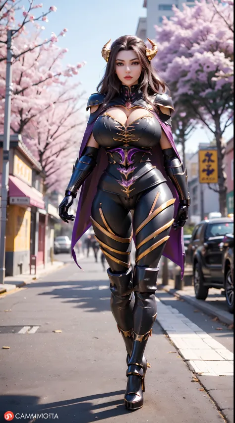1GIRL, SOLO, (dark hair, hair gold ornament), (HUGE FAKE BOOBS:1.3), (purple, black), (DRAGON MECHA BATTLE ARMOR SUIT, ROYAL CAPE, CLEAVAGE, SKINTIGHT YOGA PANTS, HIGH HEELS:1.5), (GLAMOROUS BODY, SEXY LONG LEGS, FULL BODY:1.5), (FROM FRONT, LOOKING AT VIE...
