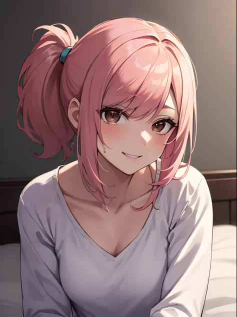 masterpiece:1.2, best quality, ((ultra detailed)), high resolution, 2d, anime style , photo, photography, detailed background, ((pink hair,medium hair,low ponytail,medium breasts))

BREAK
solo,(droopy eyes:1.3),fourty years old, (sexy woman, tall face, tal...