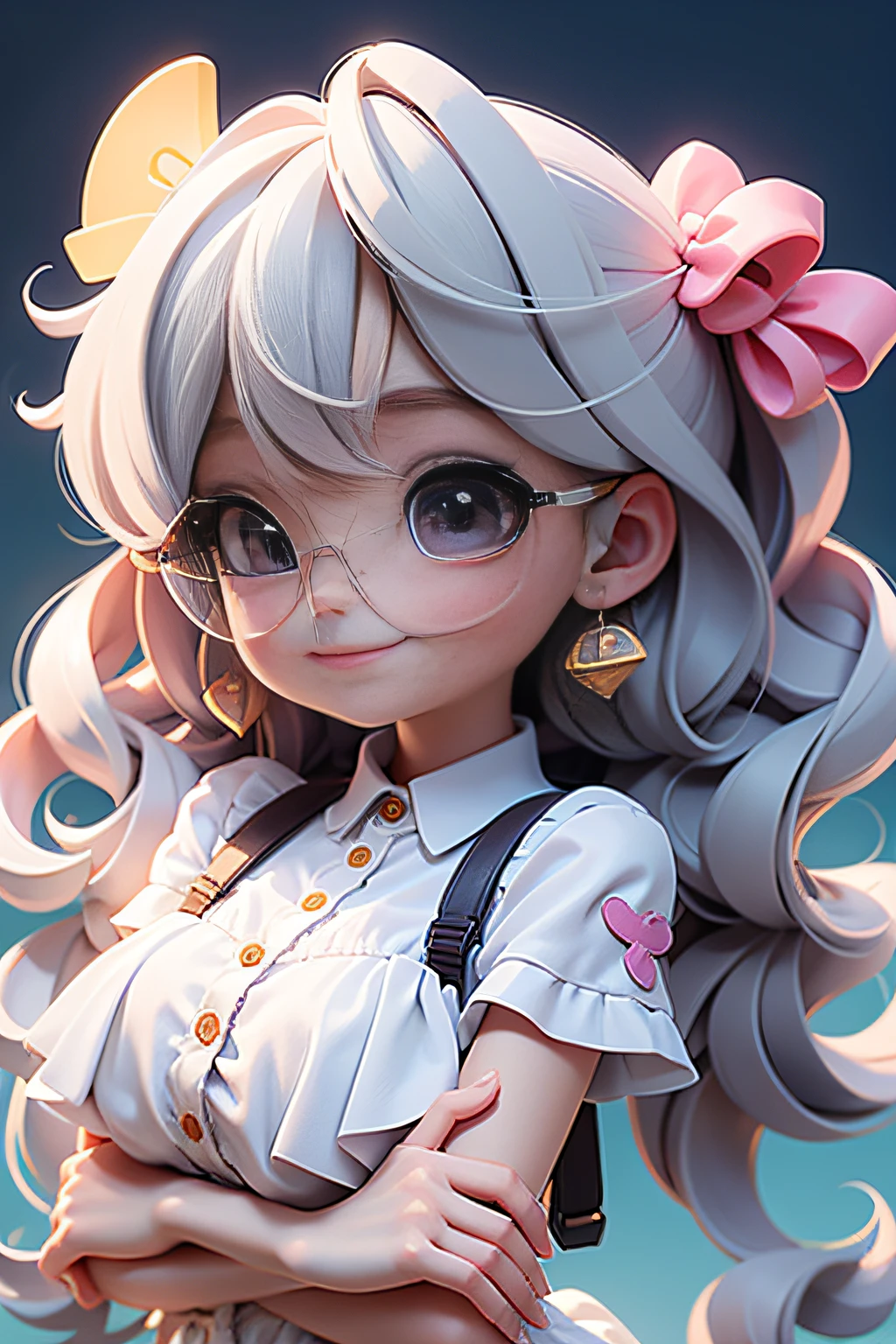 A close up of a girl with a pink bow on her head - SeaArt AI