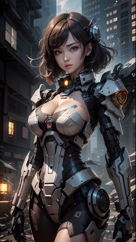 ((top-quality)), ((​masterpiece)), (ighly detailed:1.3), 3D, shitu-mecha, Beautiful cyberpunk woman equipped with pink mechs in the ruins of a forgotten war city, Ancient Technology, HDR(HighDynamicRange), Ray traching, NVIDIA RTX, Hyper-Resolution, Unreal...
