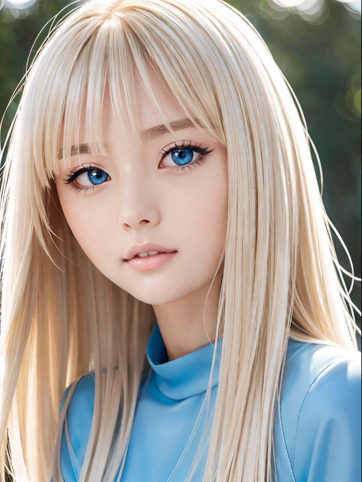 Cabello al viento pegado a un rostro muy hermoso.、Hermosos ojos escondidos en el cabello.、muy brillante、Muy linda cara hermosa、Hermosa piel blanca brillante、Muy hermosos ojos azul pálido.、Muy hermoso cabello rubio sedoso, súper largo y brillante.、Hermosos flequillos balanceándose frente a tus ojos.、Mujer sexy, muy hermosa、Belleza de cara pequeña、mejillas aceitosas、Maquillaje brillante、expresión brillante、