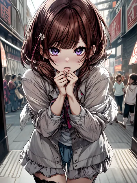 Full body、Brown hair、Ordinary clothes、Casual clothing、Ahegao ( Silly / Sexual ecstasy)、Cross-eyed、Stranger、View other people、Blu...
