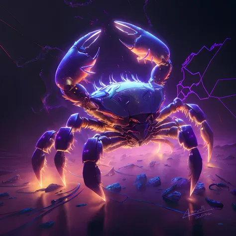 Close-up of a crab，The body glows，The paws glow, 4k highly detailed ...