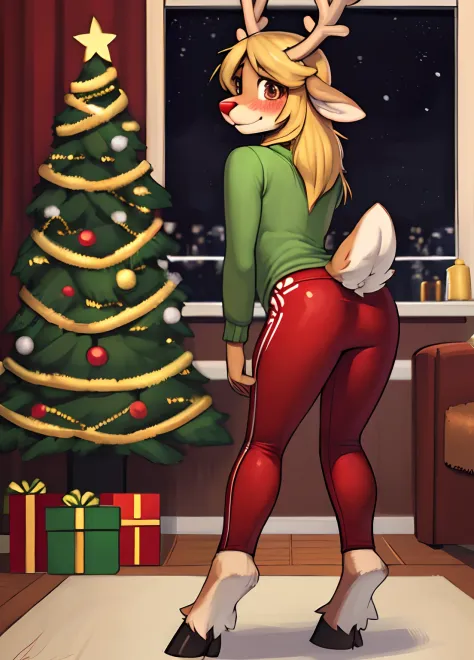 [noelleholiday], [Deltarune], [Uploaded to e621.net; (Pixelsketcher), (wamudraws), (woolrool)], ((masterpiece)), ((HD)), ((high quality)), ((solo portrait)), ((back view)), ((feet visible)), ((furry; anthro)), ((detailed fur)), ((detailed shading)), ((beau...