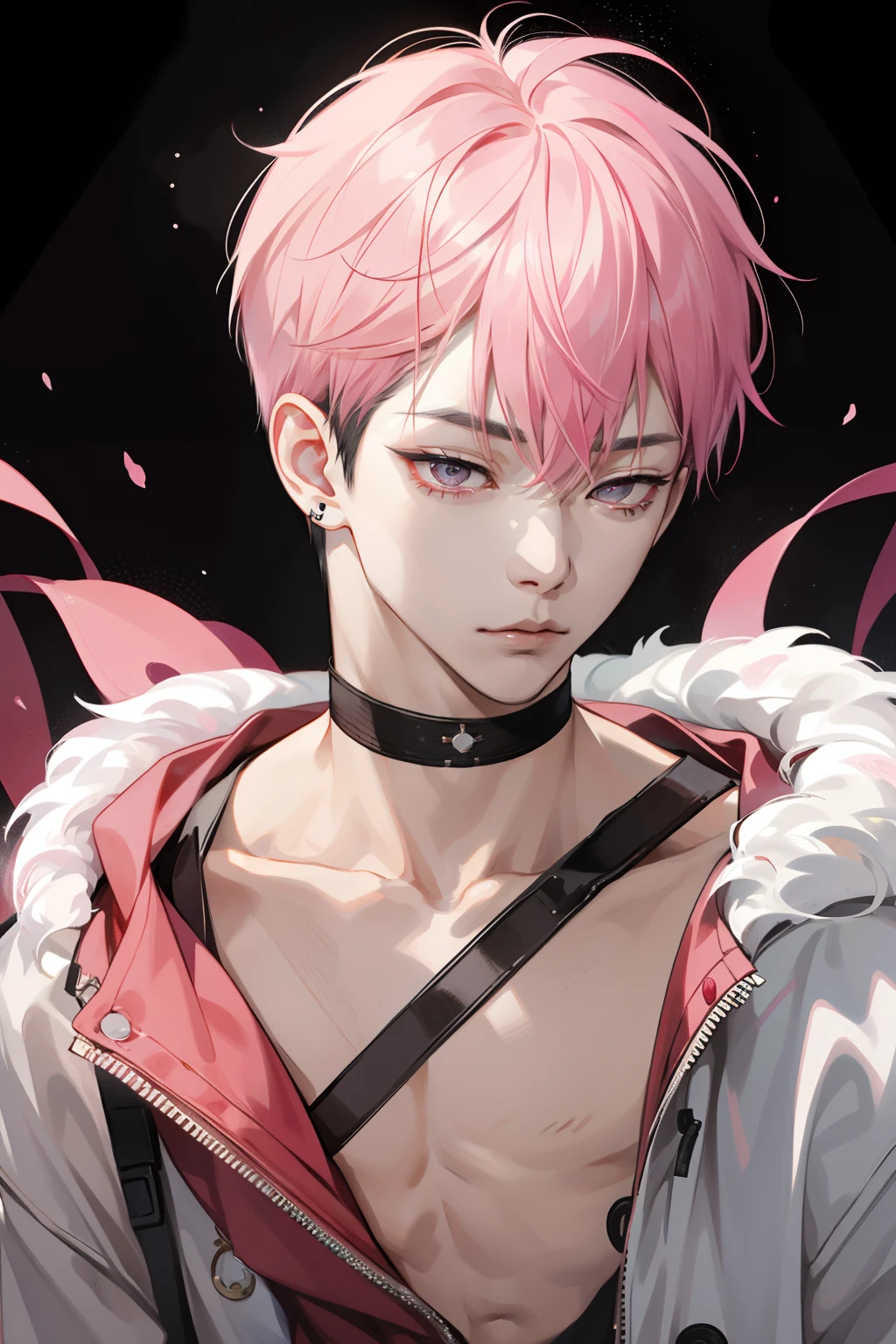 Anime guy with pink hair and a collared shirt - SeaArt AI