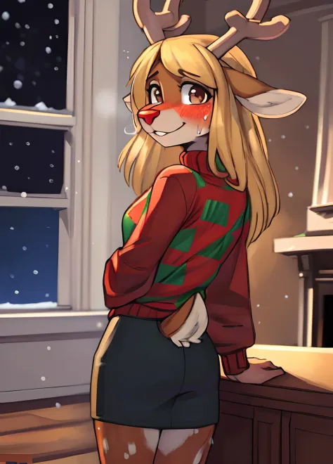 [noelleholiday], [Deltarune], [Uploaded to e621.net; (Pixelsketcher), (wamudraws), (woolrool)], ((masterpiece)), ((HD)), ((high quality)), ((solo portrait)), ((back view)), ((furry; anthro)), ((detailed fur)), ((detailed shading)), ((beautiful render art))...